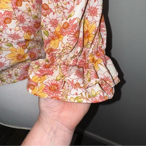 Sienna Sky Women’s Small Blouse Floral Yellow Pink White Top Shirt Boho Garden - Picture 4 of 10